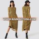 Leopard Print Long Sleeves Yellow Dress Autumn