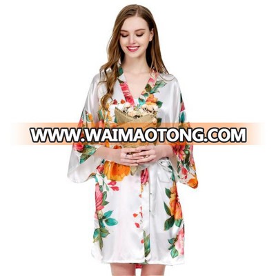 Floral Printed Robes Bridesmaid Rose Satin Robes