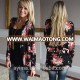 black long sleeve boho women floral kimono