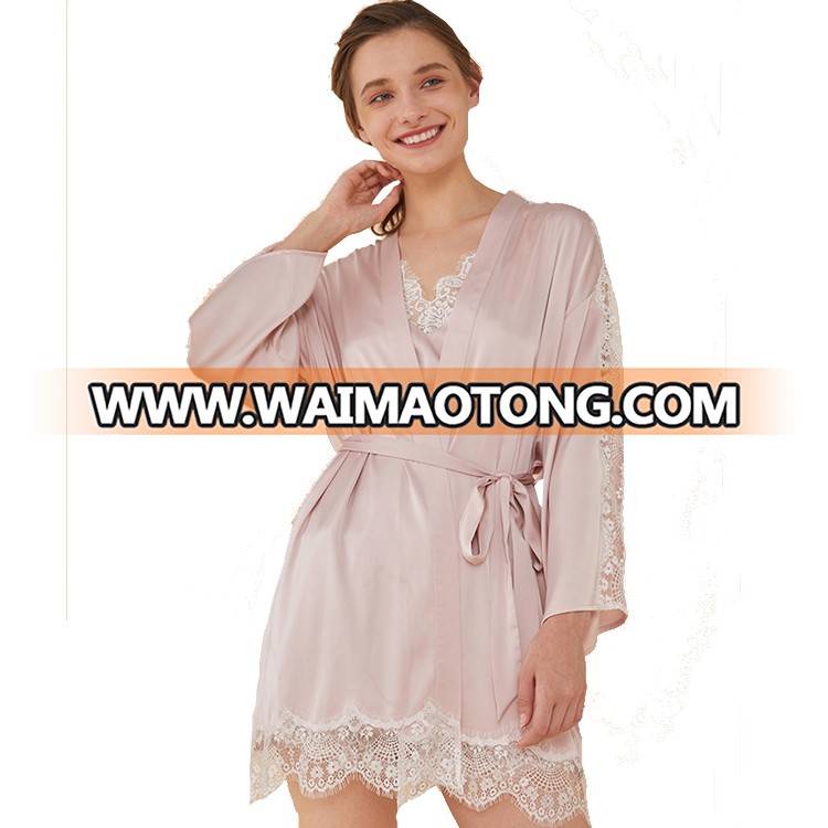 Lace Trim Robes Bridesmaid Satin Robes With Lace Trim